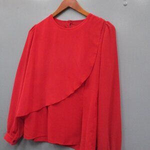 Victoriam Women's Blouse Size S Red Round Neck Back One Button Closure Blouse